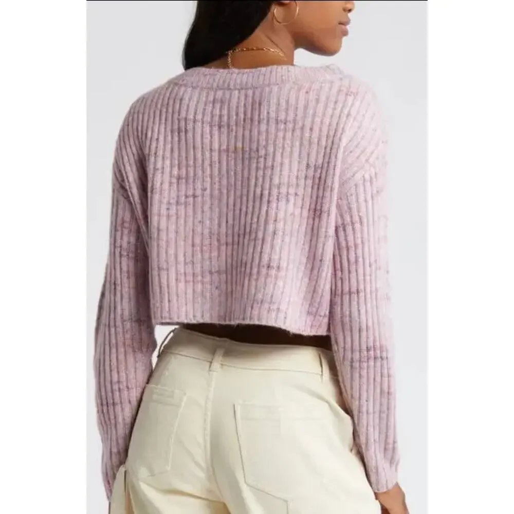 BP Space Dye V-Neck Crop Rib Cardigan in Pink Multi Spacedye in Size M. NWOT